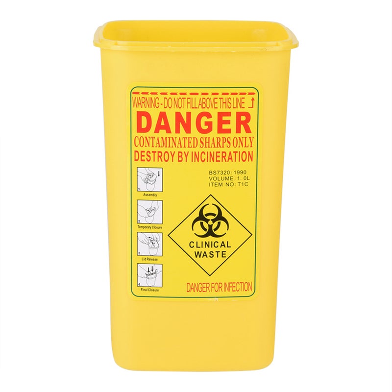 Tattoo Medical Plastic Sharps Container Biohazard Needle Disposal 1L Size Waste Box Yellow - Image 4