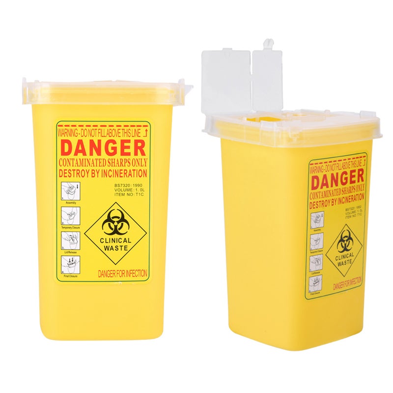 Tattoo Medical Plastic Sharps Container Biohazard Needle Disposal 1L Size Waste Box Yellow - Image 5