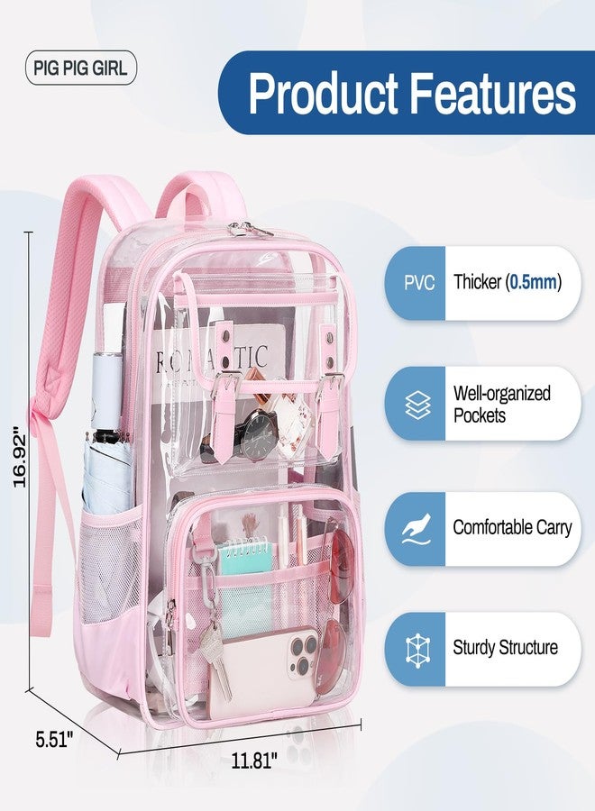 PIG PIG GIRL حقيبة ظهر شفافة شديدة التحمل من PIG PIG GIRL، مصنوعة من مادة PVC شفافة، مناسبة للملاعب والجامعات، لون وردي، تصميم عصري. - Image 3