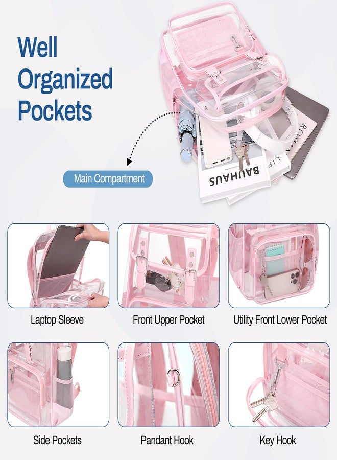 PIG PIG GIRL حقيبة ظهر شفافة شديدة التحمل من PIG PIG GIRL، مصنوعة من مادة PVC شفافة، مناسبة للملاعب والجامعات، لون وردي، تصميم عصري. - Image 4