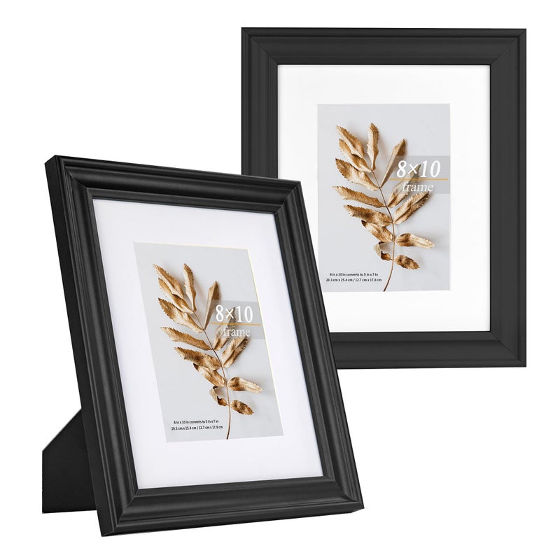 Hogaryo Hogaryo 8x10 Picture Frames Black Display Picture 5x7 with Mat Wooden Photo Frame for Table Top and Wall Mounting 2 Pack