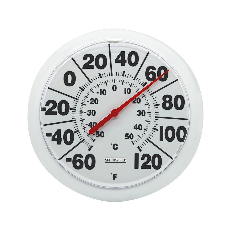 Springfield Springfield Indoor Outdoor Big and Bold Dial Thermometer Wireless Thermometer with Easy to Read Large Numbers for Patio Pool and Indoor Areas 8Inch White