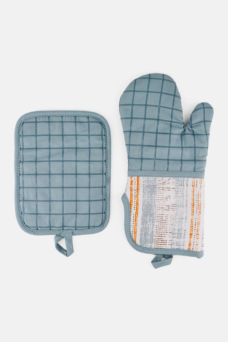 Bebe Home 2 Pcs Allover Print Oven Gloves And Pot Mat Set, Grey - Image 2