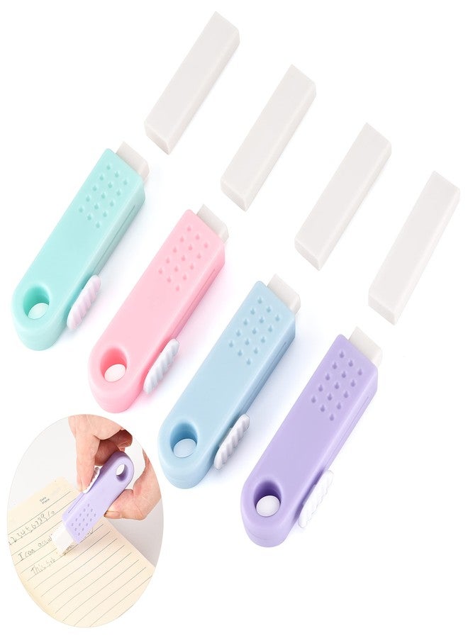 waremew 4 Pack Sliding Retractable Click Eraser Assorted Soft Colors Pastel Erasers Push Pull Aesthetic Erasers with Plastic Sleeve for Students Kids, School Office Home Supplies - Image 1