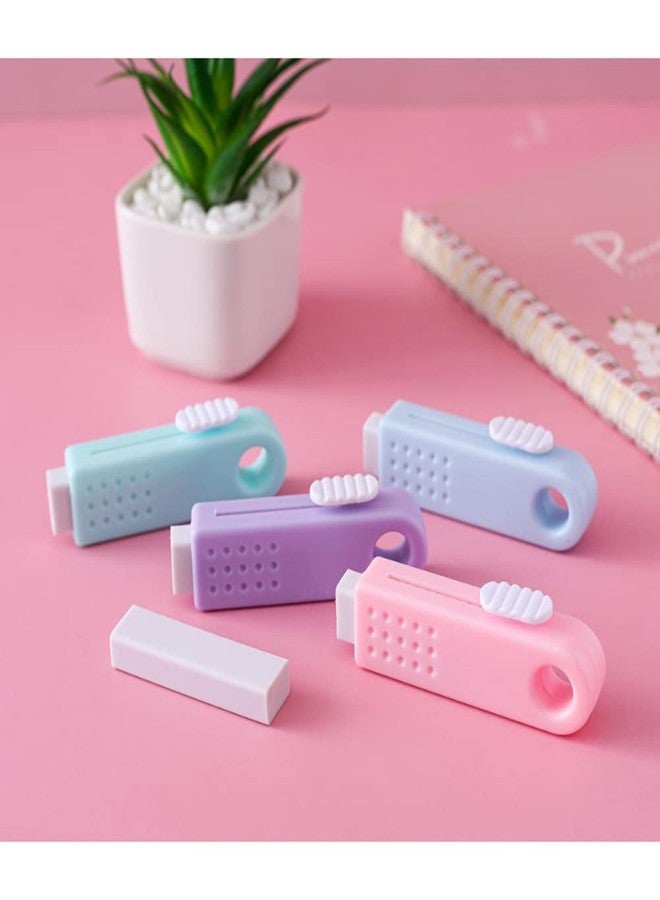 waremew 4 Pack Sliding Retractable Click Eraser Assorted Soft Colors Pastel Erasers Push Pull Aesthetic Erasers with Plastic Sleeve for Students Kids, School Office Home Supplies - Image 5