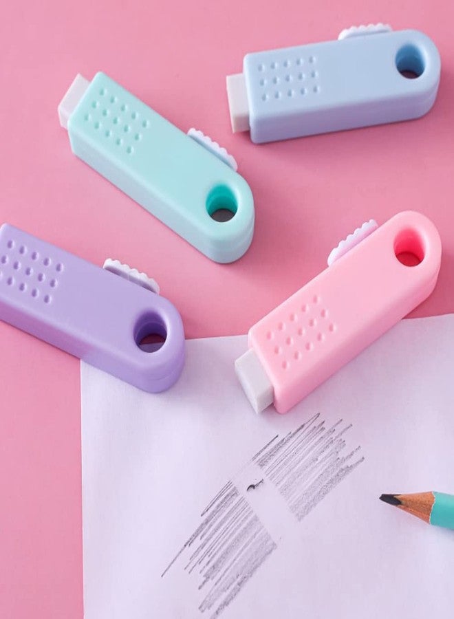 waremew 4 Pack Sliding Retractable Click Eraser Assorted Soft Colors Pastel Erasers Push Pull Aesthetic Erasers with Plastic Sleeve for Students Kids, School Office Home Supplies - Image 3