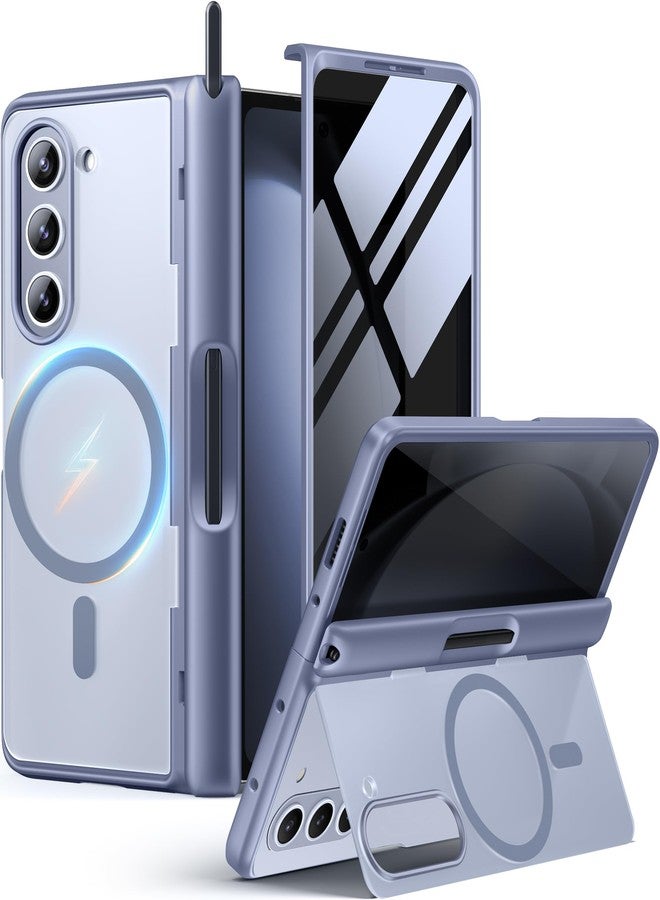 موبوسي جراب MOBOSI لهاتف سامسونج جالاكسي زد فولد 5 [متوافق مع MagSafe]، [حامل مدمج وحماية للمفصلات وواقي للشاشة] جراب نحيف كامل للجسم لهاتف زد فولد 5 مع حامل قلم S Pen، لون أزرق للخصوصية - Image 1