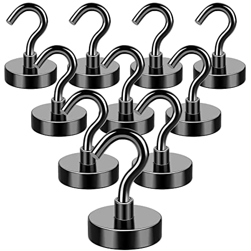 MIKEDE Magnetic Hooks, 40Lbs Strong Neodymium Black Magnet Hook for Hanging, Heavy Duty Magnetic Hooks Classroom Must Have, Magnet with Hooks for Home, Kitchen, Workplace, School - Pack of 10 - Image 1