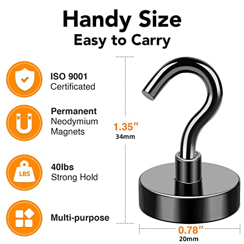 MIKEDE Magnetic Hooks, 40Lbs Strong Neodymium Black Magnet Hook for Hanging, Heavy Duty Magnetic Hooks Classroom Must Have, Magnet with Hooks for Home, Kitchen, Workplace, School - Pack of 10 - Image 4