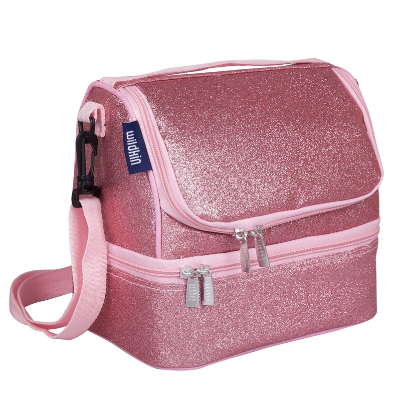 Wildkin Two Compartment Insulated Lunch Bag for Kids  School  Travel Ready  Pink Glitter
