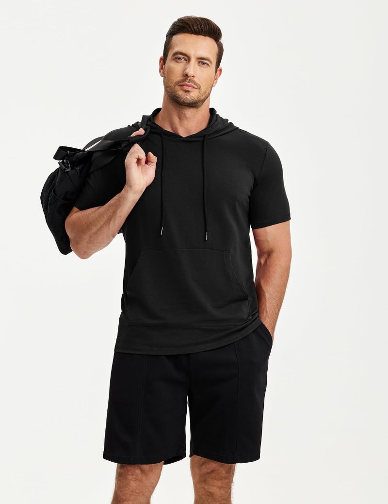 JMIERR Mens Short Sleeve Hoodie Lightweight Gym Shirts for Men Muscle Fit Fashion Hoodies & Sweatshirts, Black M - Image 5