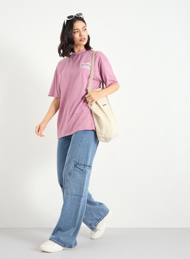 Styli Pink Graphic Print Oversized T-Shirt - Image 2