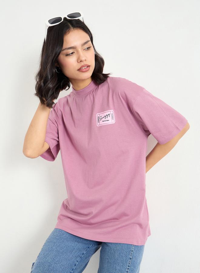 Styli Pink Graphic Print Oversized T-Shirt - Image 1