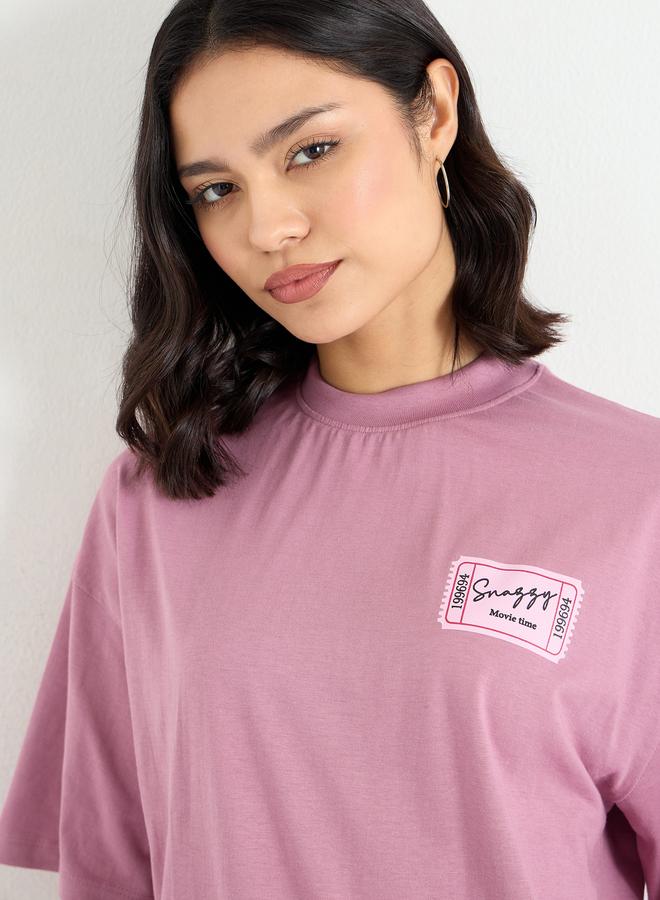 Styli Pink Graphic Print Oversized T-Shirt - Image 4