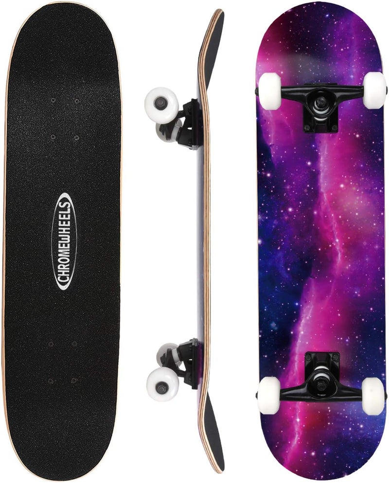 Chrome Wheels 31 inch Skateboard Complete Skateboards Double Kick Skate Board 7 Layer Canadian Maple Deck Skateboard for Kids and Beginners - Image 1