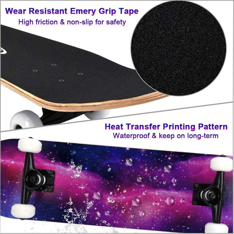 Chrome Wheels 31 inch Skateboard Complete Skateboards Double Kick Skate Board 7 Layer Canadian Maple Deck Skateboard for Kids and Beginners - Image 3