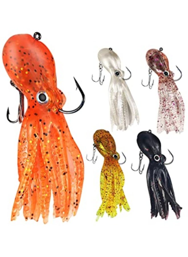Generic Excefore Fishing Lure Set, 5 Pcs Saltwater Fishing Lures, Octopus Soft Lure with Skirt Tail, Lingcod Rockfish Jigs - Image 1