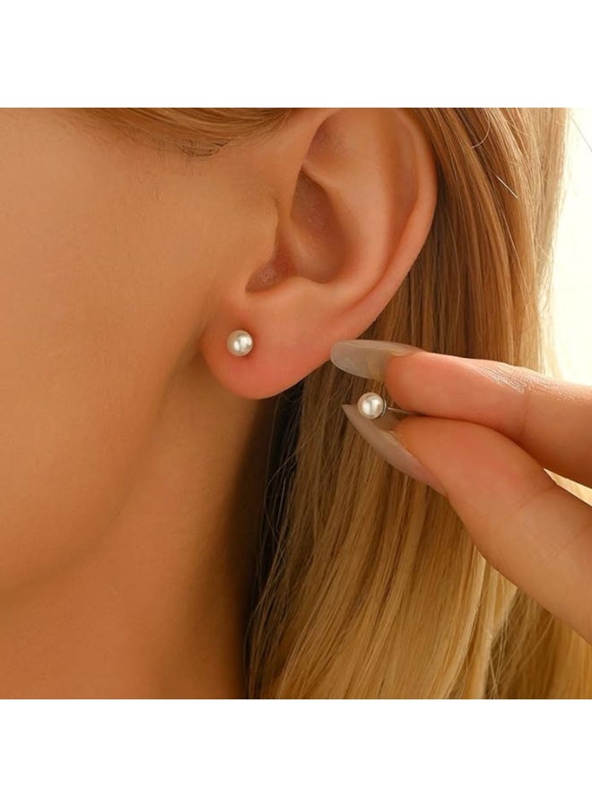 جوليا ستور أقراط مرصعة باللؤلؤ مطلية بالذهب عيار 18 قيراطًا بظهر لولبي وظهر مسطح 6 مم أقراط أنيقة وعصرية من اللؤلؤ على شكل غضروف حلزوني من الفولاذ الجراحي 316L هدية للنساء - Image 4