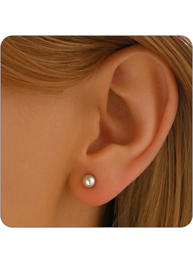 جوليا ستور أقراط مرصعة باللؤلؤ مطلية بالذهب عيار 18 قيراطًا بظهر لولبي وظهر مسطح 6 مم أقراط أنيقة وعصرية من اللؤلؤ على شكل غضروف حلزوني من الفولاذ الجراحي 316L هدية للنساء - Image 3