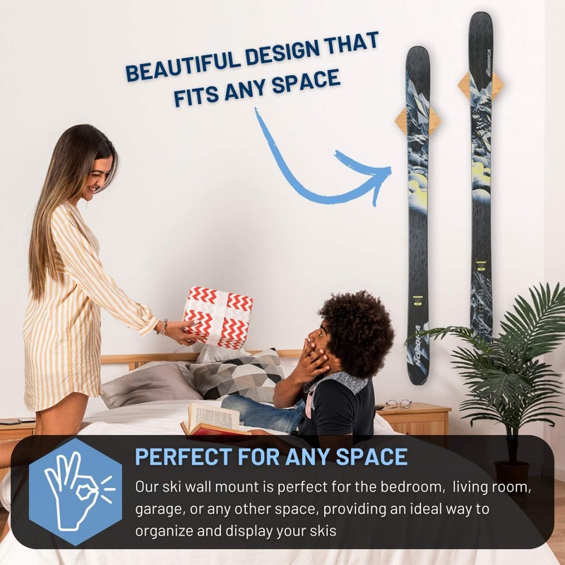 Hang 11 Ski Wall Mount - Ski Hangers for Wall, Display Mount, Minimalist Hardwood Hangers, Decorative Holders to Hang, Vertical Storage Rack for Garage, Showcase your Favorite Pastime - Image 5