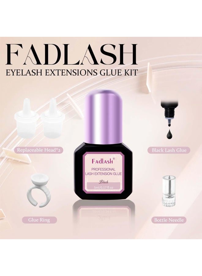 FADLASH غراء تمديد الرموش 0.5-1 ثانية جفاف/6-8 أسابيع ثبات قوي إضافي غراء رموش مقاوم للماء أسود للاستخدام المهني فقط (5 مل) - Image 3
