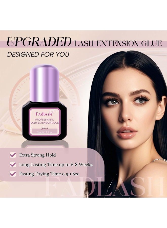 FADLASH غراء تمديد الرموش 0.5-1 ثانية جفاف/6-8 أسابيع ثبات قوي إضافي غراء رموش مقاوم للماء أسود للاستخدام المهني فقط (5 مل) - Image 4
