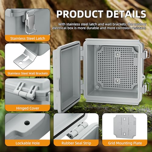 Joinfworld Outdoor Electrical Box Waterproof IP67 6X6 Plastic Project Box Enclosure Weatherproof for WiFi Electronics Solar Network Marine Outside with Stainless Steel Hinged - Image 4