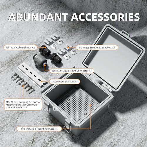 Joinfworld Outdoor Electrical Box Waterproof IP67 6X6 Plastic Project Box Enclosure Weatherproof for WiFi Electronics Solar Network Marine Outside with Stainless Steel Hinged - Image 5
