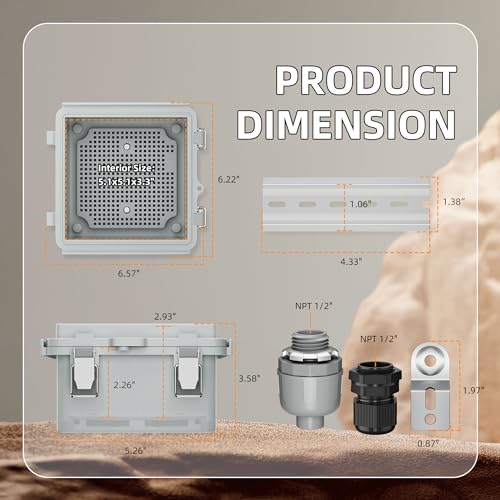 Joinfworld Outdoor Electrical Box Waterproof IP67 6X6 Plastic Project Box Enclosure Weatherproof for WiFi Electronics Solar Network Marine Outside with Stainless Steel Hinged - Image 3