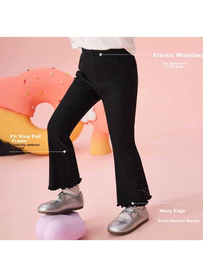 Ask Junior High Elasticity Children's Pants Autumn 25 Slim Fit Flared Pants For Girls With Fine Flash Ruffles Hem Long Pants - Image 4