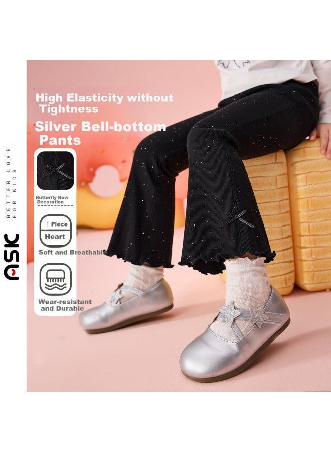 Ask Junior High Elasticity Children's Pants Autumn 25 Slim Fit Flared Pants For Girls With Fine Flash Ruffles Hem Long Pants - Image 1
