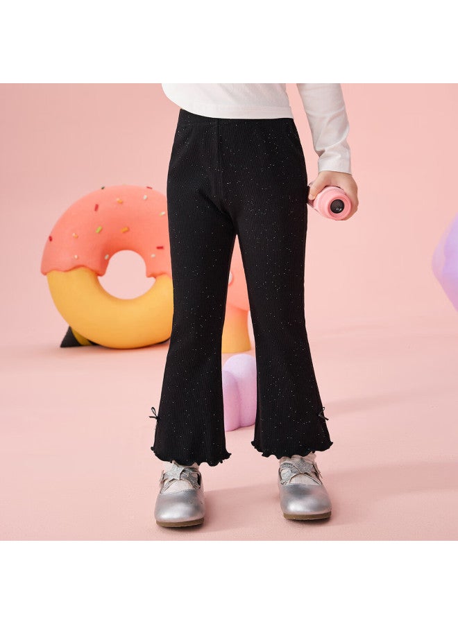 Ask Junior High Elasticity Children's Pants Autumn 25 Slim Fit Flared Pants For Girls With Fine Flash Ruffles Hem Long Pants - Image 5