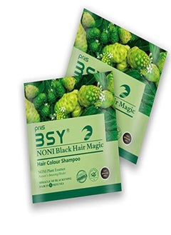 BSY Noni Black Hair Magic (12Ml X 20 Sachets) ; Hair Dye ; Hair Shampoo ;100% Ammonia Free ; Anti Hair Fall Hair Color ;Fruit Based Hair Color Shampoo; 5 Minutes Hair Color ; Noni Hair Color  - Image 1