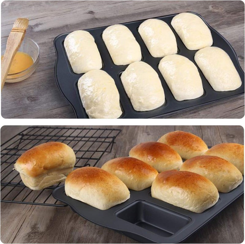 Beasea Mini Loaf Pan, 10x14 Inch Nonstick Brownie Cake Pan Bread Baking Pan 8 Cavity Brownie Pan Carbon Steel Brownie Baking Tray Bakeware for Oven Baking - Image 3