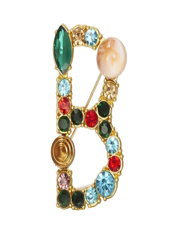 RINHOO Crystal Pearl Initial Brooch Gold Plated Enamel Colorful Letter Alphabet Breastpin Pin Jewelry for GIFTS (Gold B) - Image 1