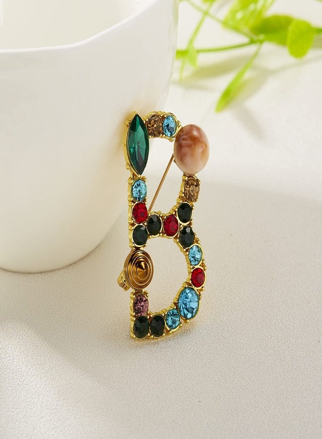 RINHOO Crystal Pearl Initial Brooch Gold Plated Enamel Colorful Letter Alphabet Breastpin Pin Jewelry for GIFTS (Gold B) - Image 2
