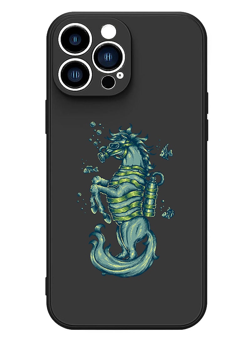 Theodor Protective Slim Fit Case Liquid Silicone Cover with Full Body Protection Anti-Scratch Shockproof Case For iPhone 15 Pro Black - Seahorse - Image 1