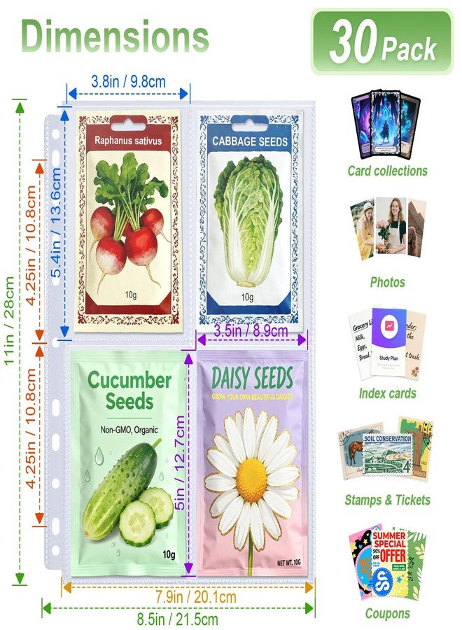 Zofly 240 Pockets 3.5x5” Seed Packet Sleeves, 30 Pack Double Sided 4 Pocket Seed Organizer Sheet,Heavy Duty Garden Seeds Storage Pages for 3 Ring Binder, 8.5x11” Top Loading Clear Photo, Index Card Sleeves - Image 3
