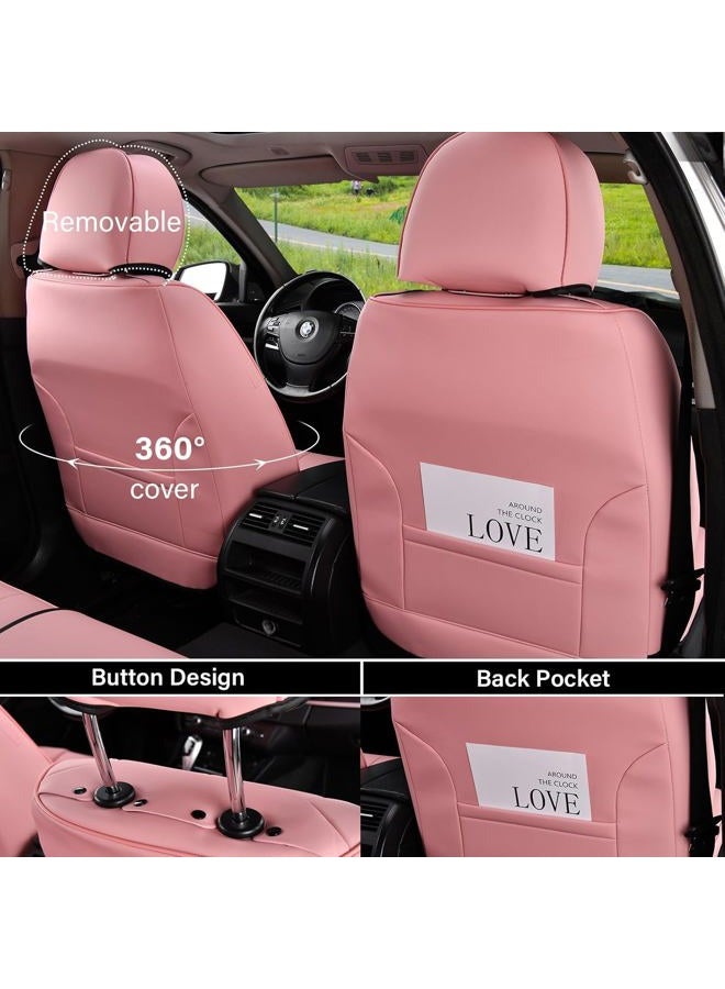 Coverado Seat Covers Front Seats, Pink Car Seat Cover with Lumbar Support, Waterproof Car Seat Cushion, Front Car Seat Covers Leatherette Car Seat Protector Universal Fit Most Cars - Image 2
