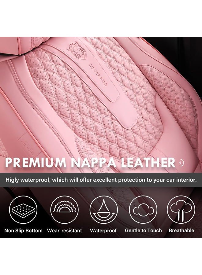 Coverado Seat Covers Front Seats, Pink Car Seat Cover with Lumbar Support, Waterproof Car Seat Cushion, Front Car Seat Covers Leatherette Car Seat Protector Universal Fit Most Cars - Image 4