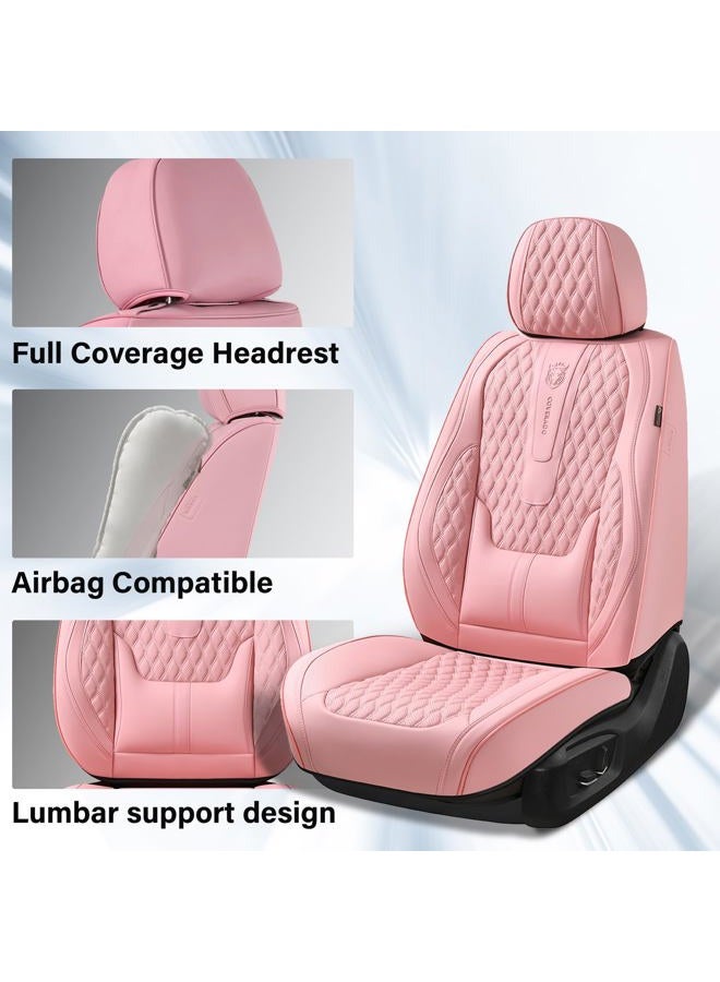 Coverado Seat Covers Front Seats, Pink Car Seat Cover with Lumbar Support, Waterproof Car Seat Cushion, Front Car Seat Covers Leatherette Car Seat Protector Universal Fit Most Cars - Image 3