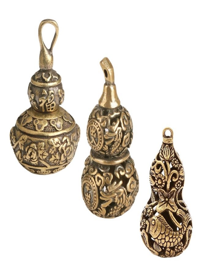 Ximimark 3 pcs Handmade Pure Copper Gourd Statue, Openable Lotus Gourd Sculpture, Chinese Fengshui Gourd Keychain Pendant, Car Key Chain Pendant - Image 1