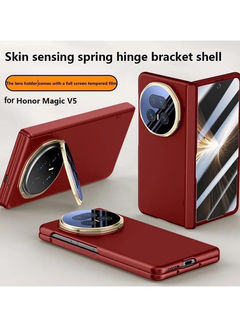 Case compatible with Honor Magic V5 (2025), built-in front screen protector and 360° rotatable ring stand and hinge protection, magnetic case(red) - Image 2