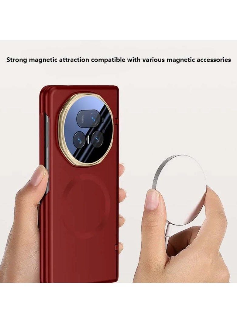 Case compatible with Honor Magic V5 (2025), built-in front screen protector and 360° rotatable ring stand and hinge protection, magnetic case(red) - Image 3
