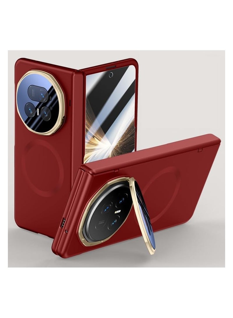 Case compatible with Honor Magic V5 (2025), built-in front screen protector and 360° rotatable ring stand and hinge protection, magnetic case(red) - Image 1