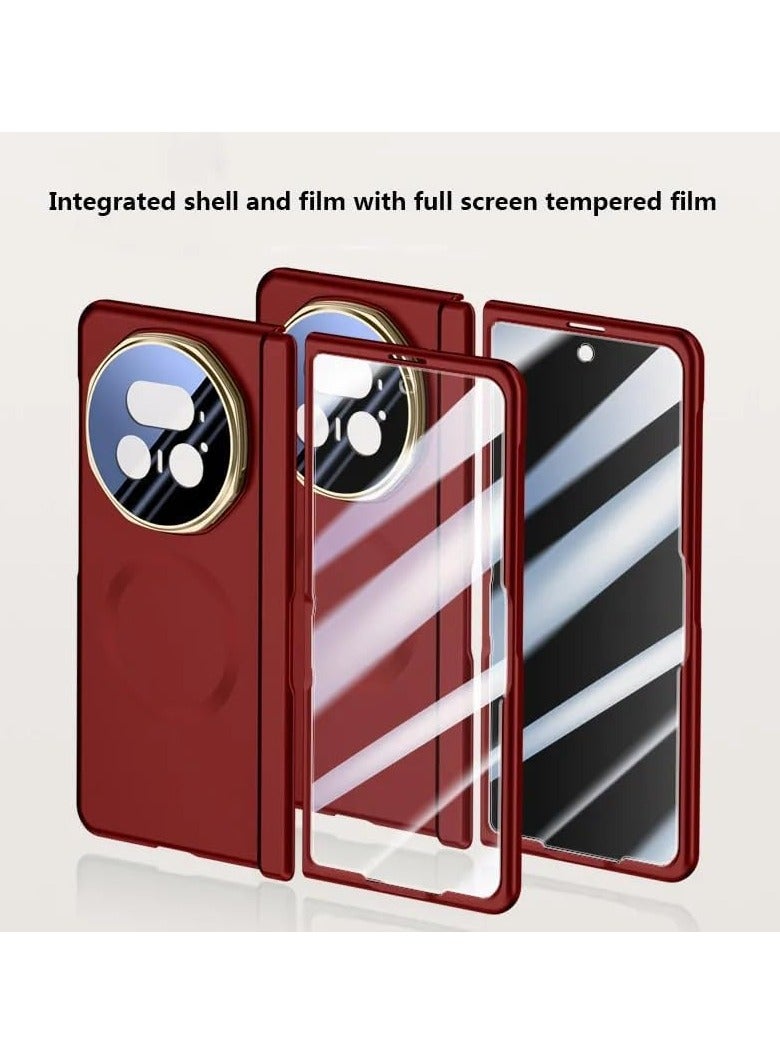 Case compatible with Honor Magic V5 (2025), built-in front screen protector and 360° rotatable ring stand and hinge protection, magnetic case(red) - Image 4