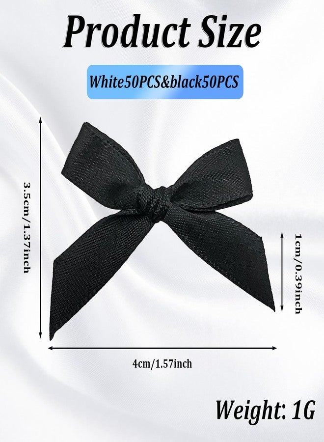 OWMOSYX 100PCS Premade Mini Bows DIY Satin Fabric Ribbon Twist Tie Bows for Cake Treat Bags Gift Wrapping Decor (White and Black - Image 2
