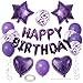 WEIKA 27 Pcs Purple Birthday Decorations 3D Letters Dark Purple Happy Birthday Balloon Banner Pentagram Heart Foil Balloons Confetti Balloons Kit For Boys Girls Party Supplies - Image 2
