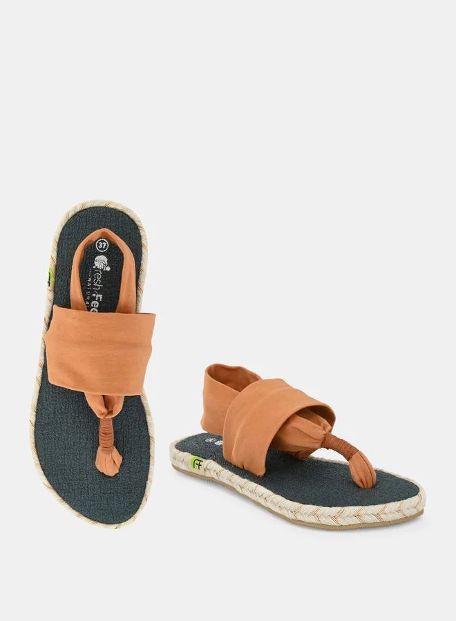 Fresh Feet T-Strap Slingback Flat Sandals by Styli