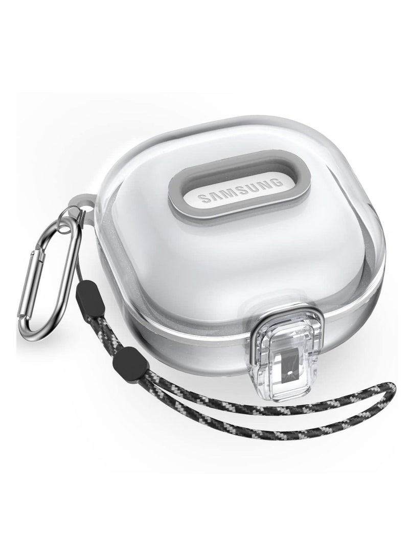 Captaintech Clear Case with Lock for Samsung Galaxy Buds 2 Case/Galaxy Buds Pro 2 Case/Galaxy Buds Live Case/Galaxy Buds Pro Case with Lanyard/Keychain Accessories, Hard Clear Case Protector Shell Cover - Image 1